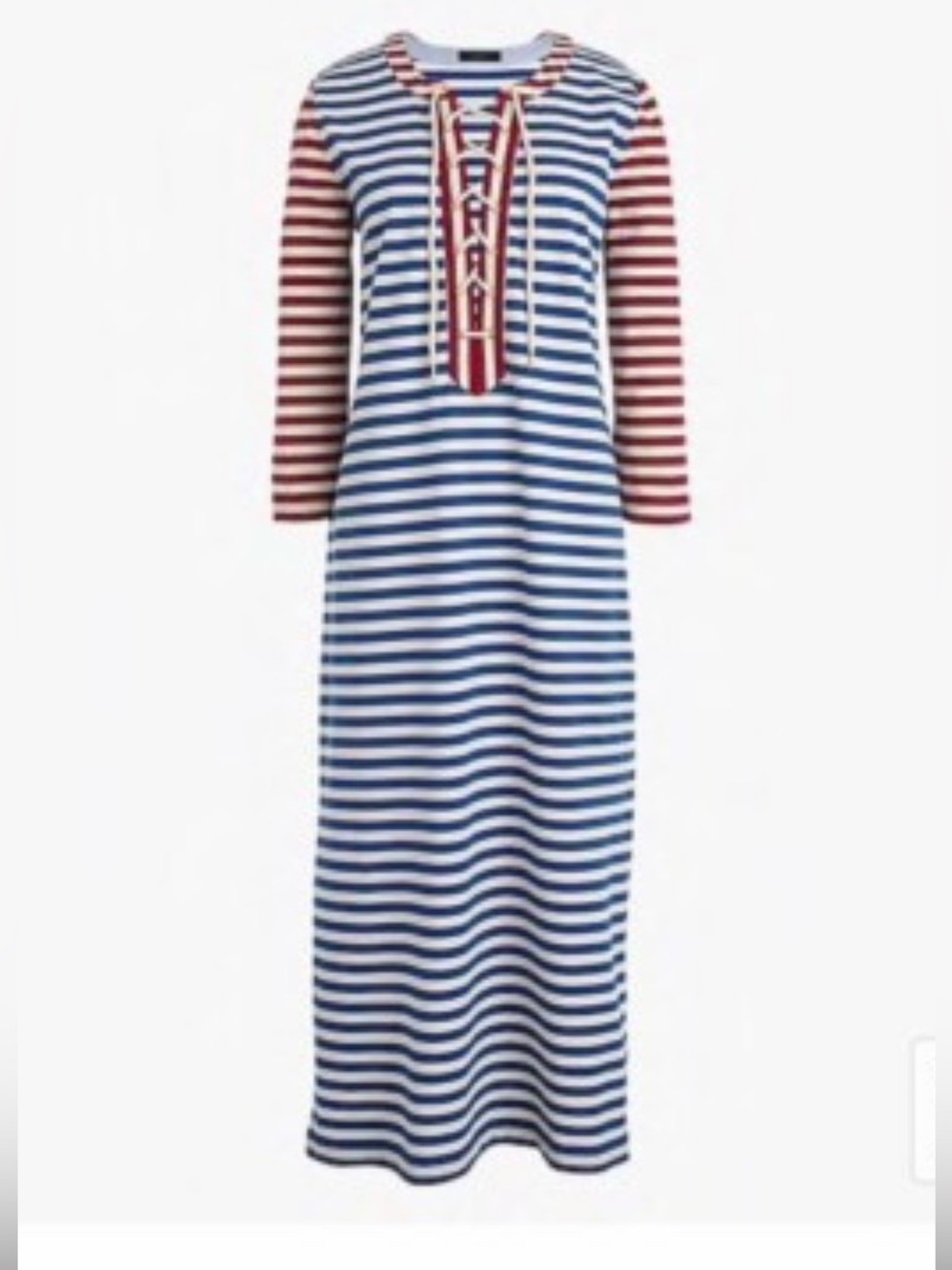 Striped Nautical Maxi Dress with Lace-Up Front